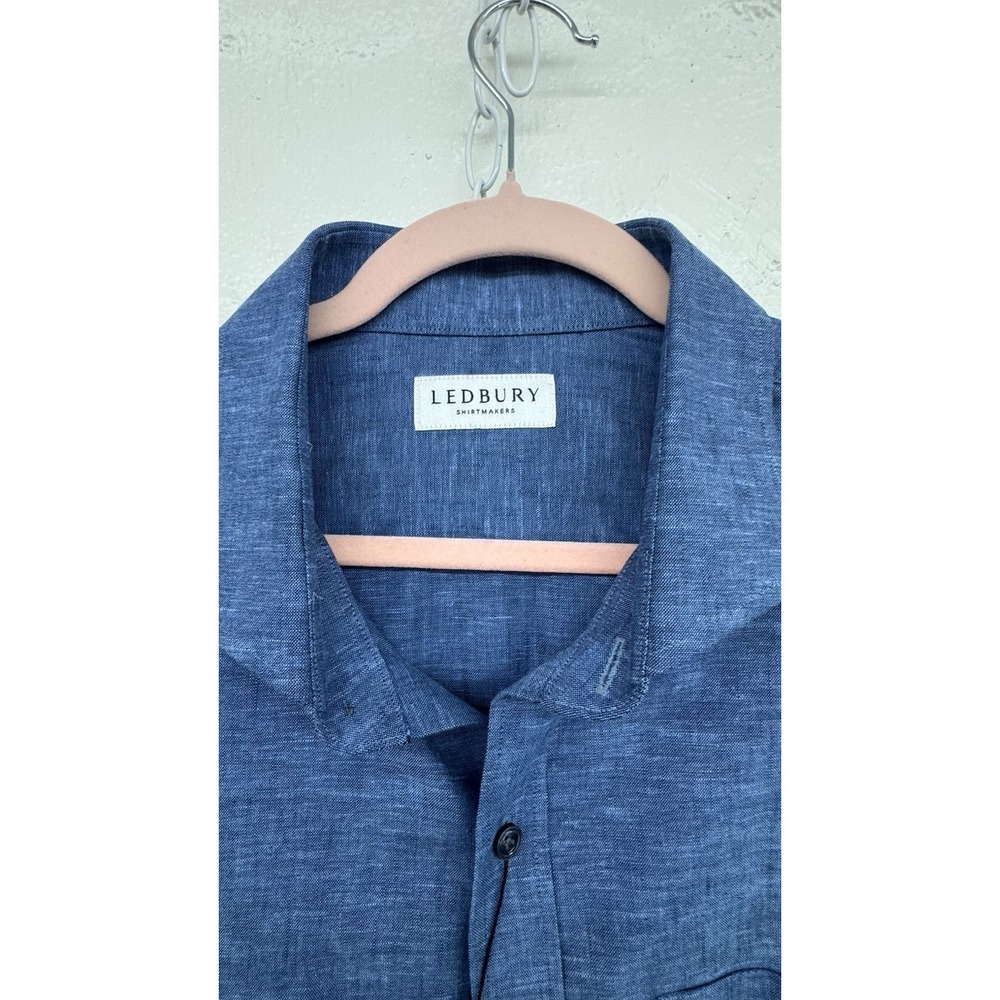Ledbury Fine Shirting Mens 19-371/2  Cotton Long Sleeve Blue Dress New Luxury